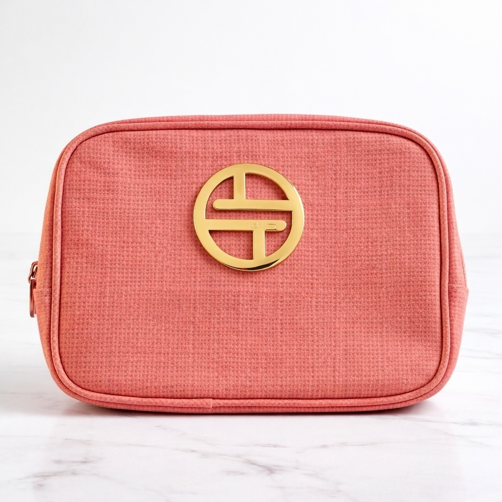 TRINA TURK Coral Cosmetic Bag with Gold Accents